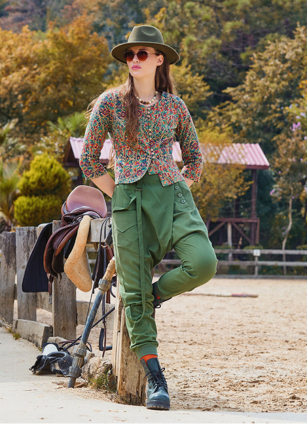 İp Detaylı Düğme Beli Lastikli Haki Bohem Şalvar 6875