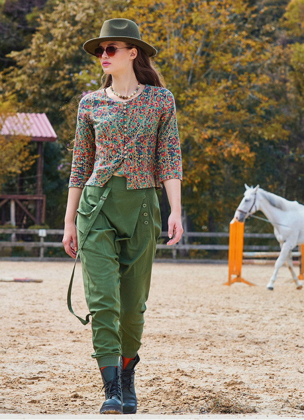 İp Detaylı Düğme Beli Lastikli Haki Bohem Şalvar 6875