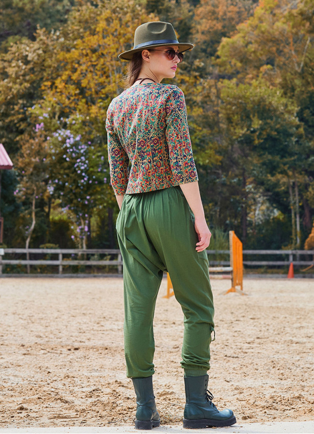 İp Detaylı Düğme Beli Lastikli Haki Bohem Şalvar 6875