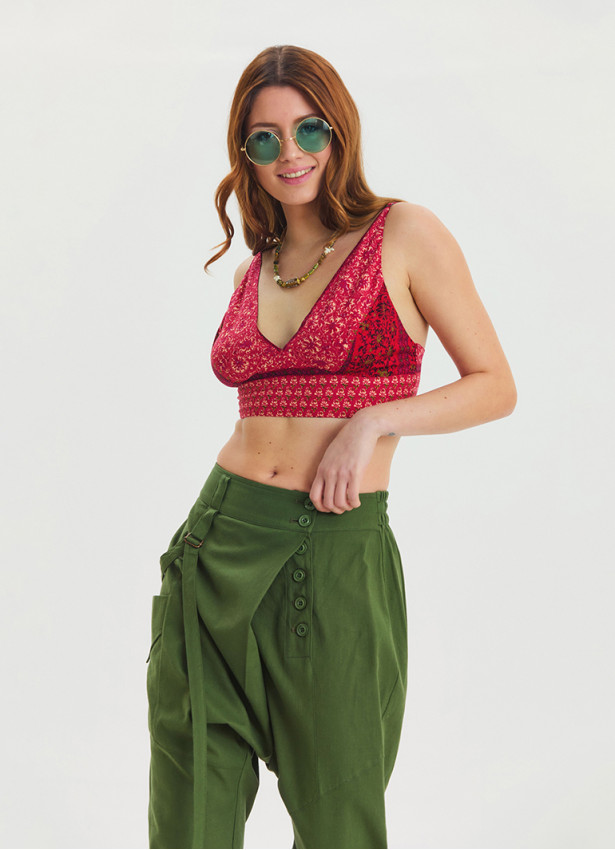 Bağcıklı Sırtı Açık Ayarlanabilir Kırmızı Crop Bluz 6965