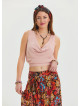 Lastikli Kolsuz Degaje Yaka Pudra Şık Crop Bluz 6523