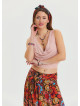 Lastikli Kolsuz Degaje Yaka Pudra Şık Crop Bluz 6523