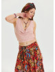 Lastikli Kolsuz Degaje Yaka Pudra Şık Crop Bluz 6523