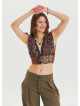 Derin V Yaka Beli Gipeli Kahve Crop Bluz 6934