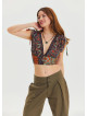 Derin V Yaka Beli Gipeli Kahve Crop Bluz 6934