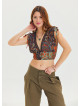 Derin V Yaka Beli Gipeli Kahve Crop Bluz 6934
