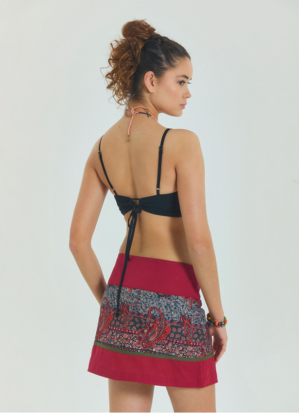 Bağcıklı Sırtı Açık Ayarlanabilir Siyah Crop Bluz 6967
