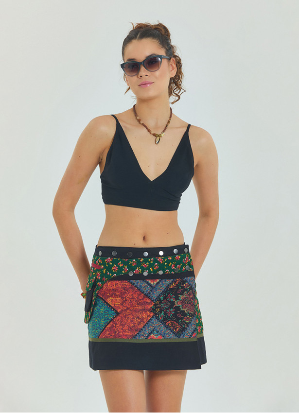Bağcıklı Sırtı Açık Ayarlanabilir Siyah Crop Bluz 6967