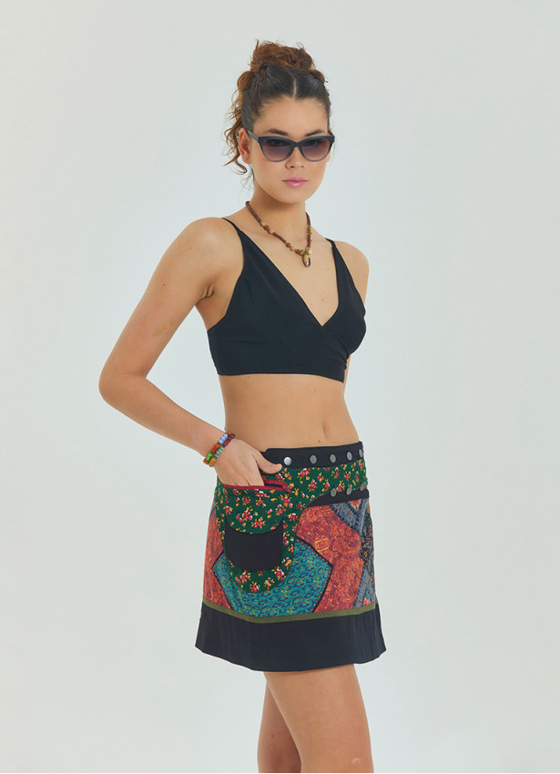 Bağcıklı Sırtı Açık Ayarlanabilir Siyah Crop Bluz 6967