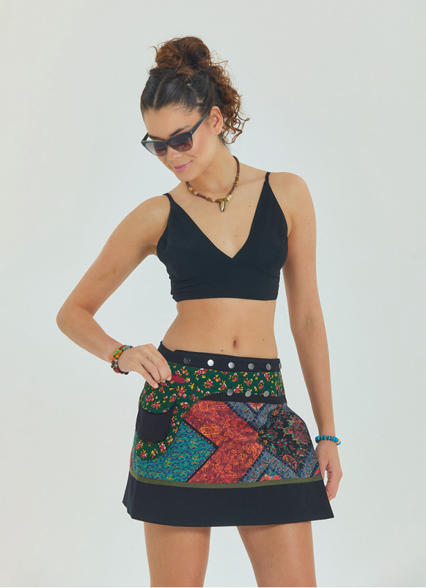 Bağcıklı Sırtı Açık Ayarlanabilir Siyah Crop Bluz 6967
