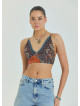 Bağcıklı Sırtı Açık Ayarlanabilir Kahve Crop Bluz 6971