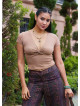Kruvaze Yaka Kısa Kollu Kahve Crop Bluz 7313