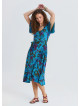 U Yaka Kruvaze Volanlı Mavi Çiçekli Elbise 7279