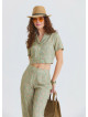 Gömlek Yaka Düğmeli Sarı Çiçekli Bluz 7284