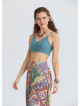İnce Askılı Düğme Detaylı Mavi Crop Bluz 7246