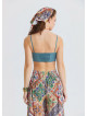 İnce Askılı Düğme Detaylı Mavi Crop Bluz 7246
