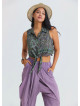 Gömlek Yaka Asimetrik Kesim Agora Crop Bluz 7293