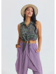 Gömlek Yaka Asimetrik Kesim Agora Crop Bluz 7293