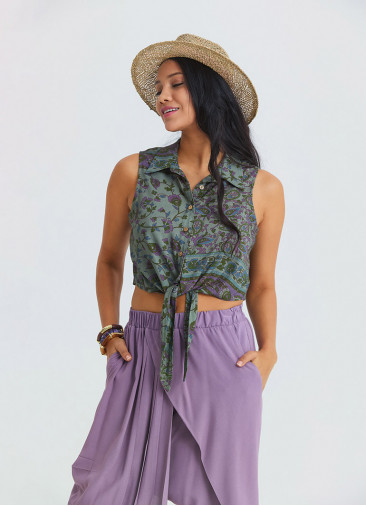 Gömlek Yaka Asimetrik Kesim Agora Crop Bluz 7293