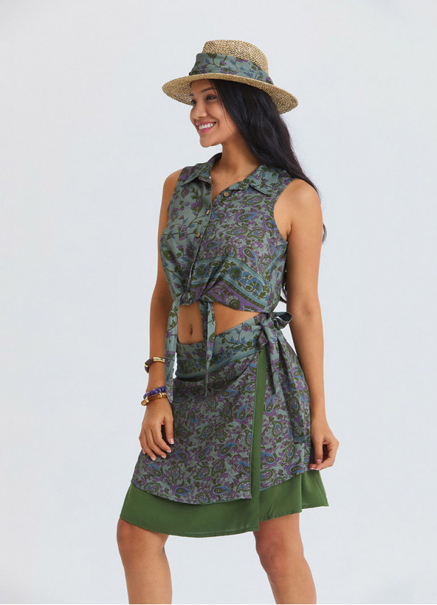 Gömlek Yaka Asimetrik Kesim Agora Crop Bluz 7293