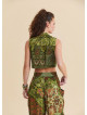 Gömlek Yaka Asimetrik Kesim Yeşil Crop Bluz 7294