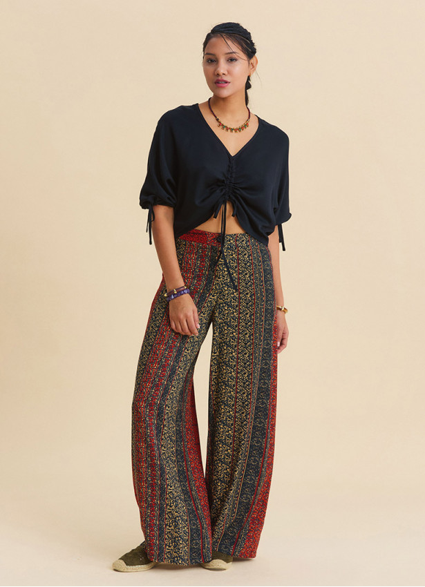 Yüksek Bel Bol Kesim Kiremit Kadın Palazzo Pantolon 7205