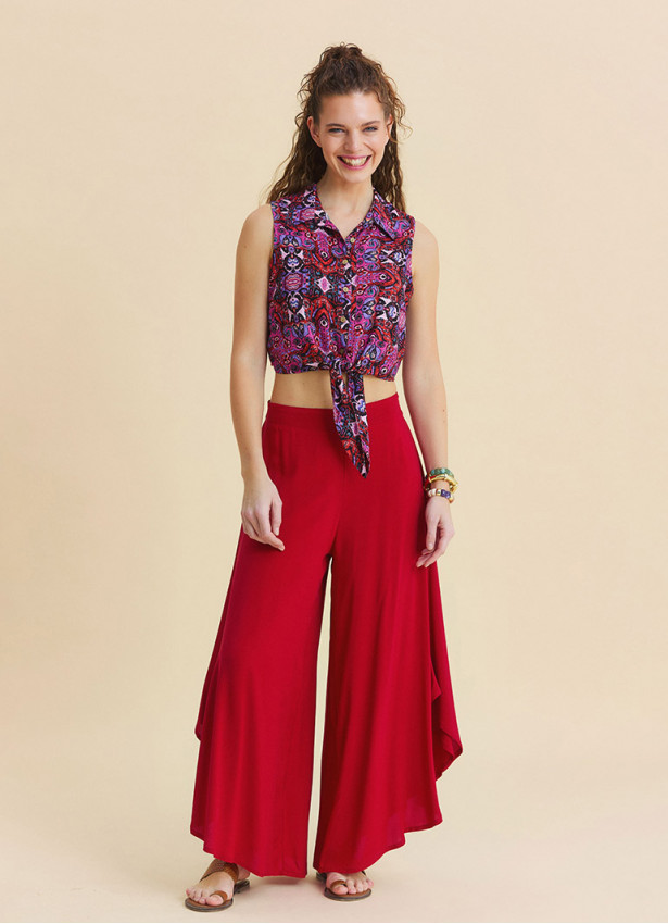 Normal Bel Asimetrik Kesim Kırmızı Yoga Pantolonu 7194