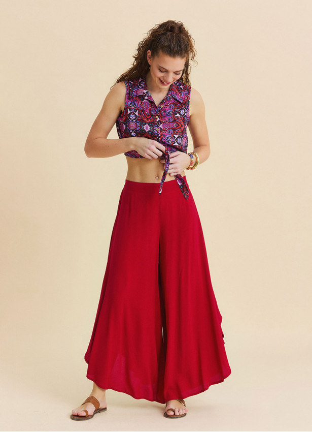 Normal Bel Asimetrik Kesim Kırmızı Yoga Pantolonu 7194