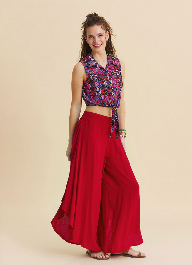 Normal Bel Asimetrik Kesim Kırmızı Yoga Pantolonu 7194