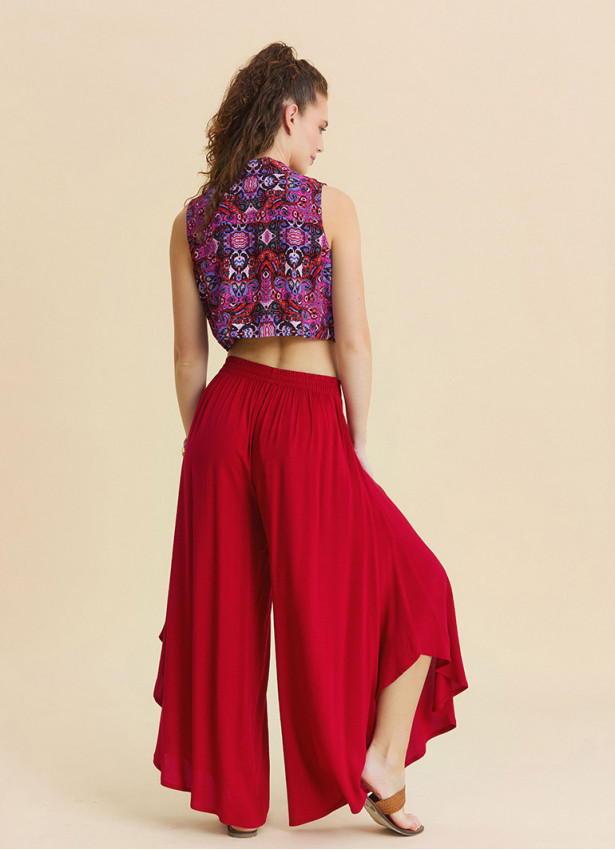 Normal Bel Asimetrik Kesim Kırmızı Yoga Pantolonu 7194