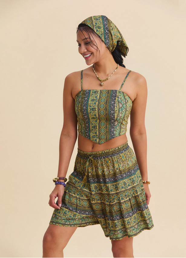 Ayarlanabilir Askılı Sırtı Lastikli Hardal Crop Bluz 7269