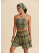 Ayarlanabilir Askılı Sırtı Lastikli Hardal Crop Bluz 7269