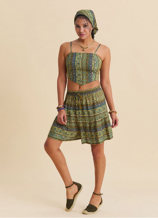 Ayarlanabilir Askılı Sırtı Lastikli Hardal Crop Bluz 7269