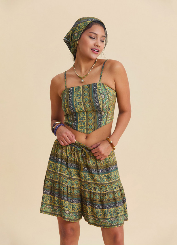 Ayarlanabilir Askılı Sırtı Lastikli Hardal Crop Bluz 7269