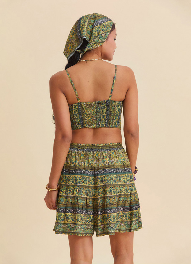 Ayarlanabilir Askılı Sırtı Lastikli Hardal Crop Bluz 7269