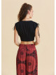 Derin V Yaka Beli Gipeli Siyah Crop Bluz 7262