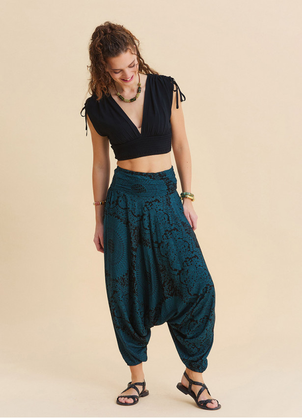 Drape Bel Paçası Lastikli Petrol Yoga Pantolonu 7180