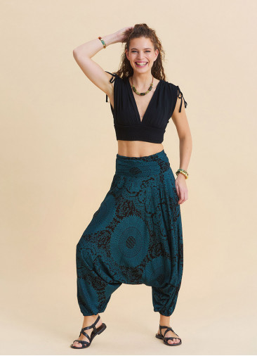 Drape Bel Paçası Lastikli Petrol Yoga Pantolonu 7180