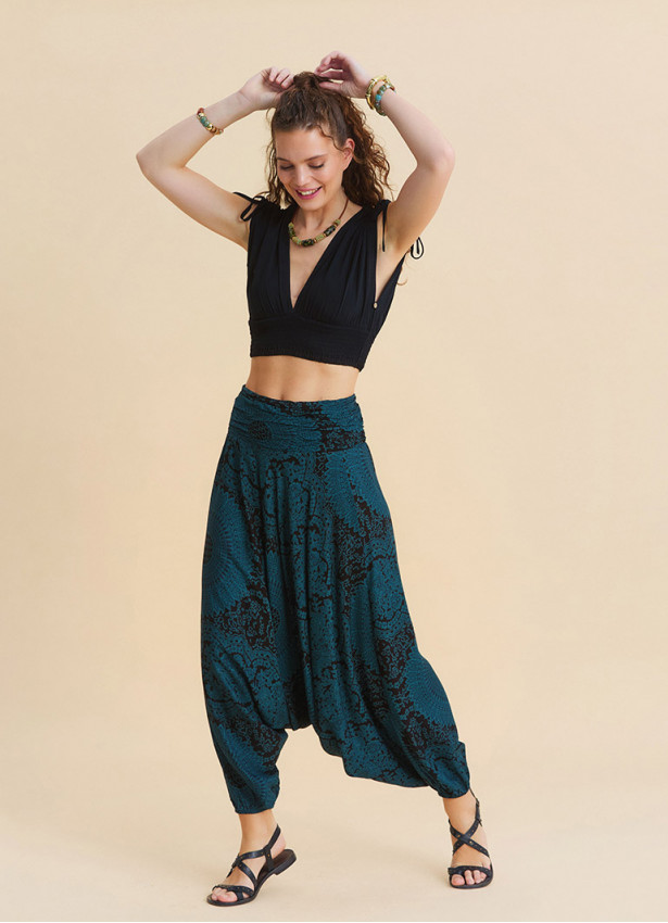 Drape Bel Paçası Lastikli Petrol Yoga Pantolonu 7180