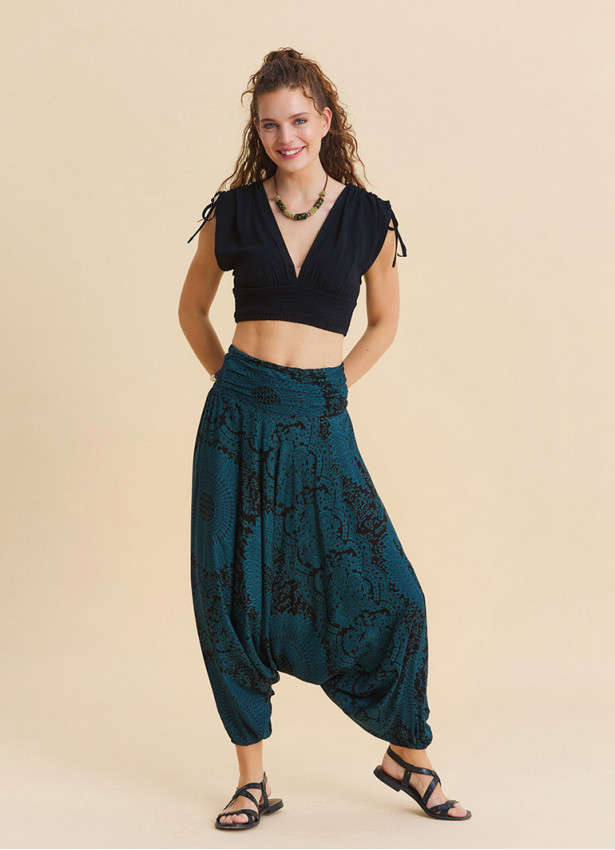 Drape Bel Paçası Lastikli Petrol Yoga Pantolonu 7180
