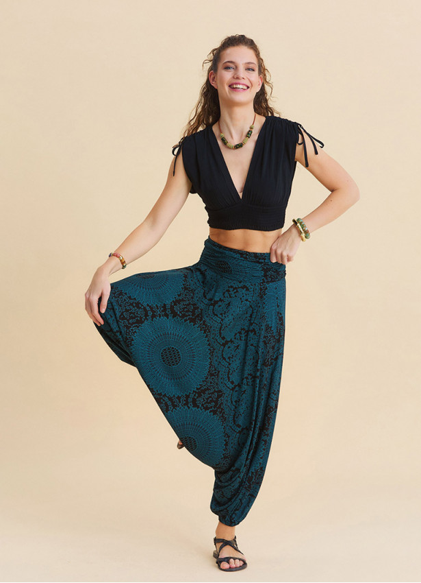 Drape Bel Paçası Lastikli Petrol Yoga Pantolonu 7180