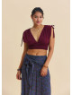 Derin V Yaka Beli Gipeli Bordo Crop Bluz 7263