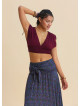 Derin V Yaka Beli Gipeli Bordo Crop Bluz 7263