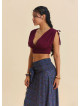 Derin V Yaka Beli Gipeli Bordo Crop Bluz 7263