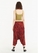 Kırmızı Desenli Kadın Kapri Şalvar Pantolon