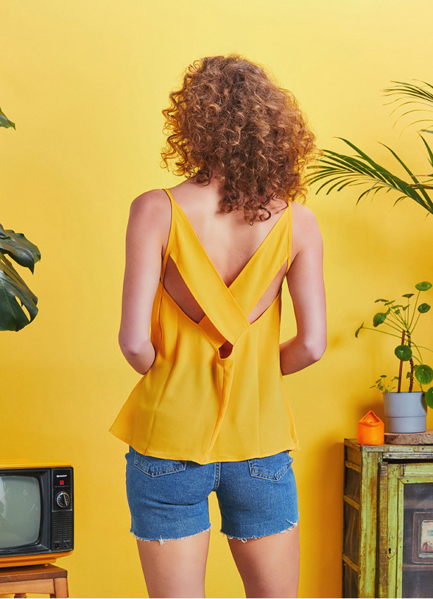 Yazlık Bohem Stil Degaje Yaka Turuncu Bluz 5146