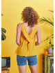 Yazlık Bohem Stil Degaje Yaka Turuncu Bluz 5146