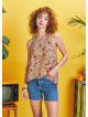 Halter Yaka Açık Sırt Detaylı Çiçek Desenli Kolsuz Bohem Bluz 5169