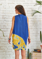 Bohem Stil Kısa Salaş Mavi Batik Tunik Elbise
