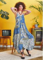 İp Askılı Mavi Desenli Yazlık Elbise